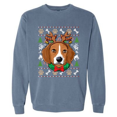 Beagle Ugly Christmas Reindeer Antlers Xmas Girls Gift Garment-Dyed Sweatshirt