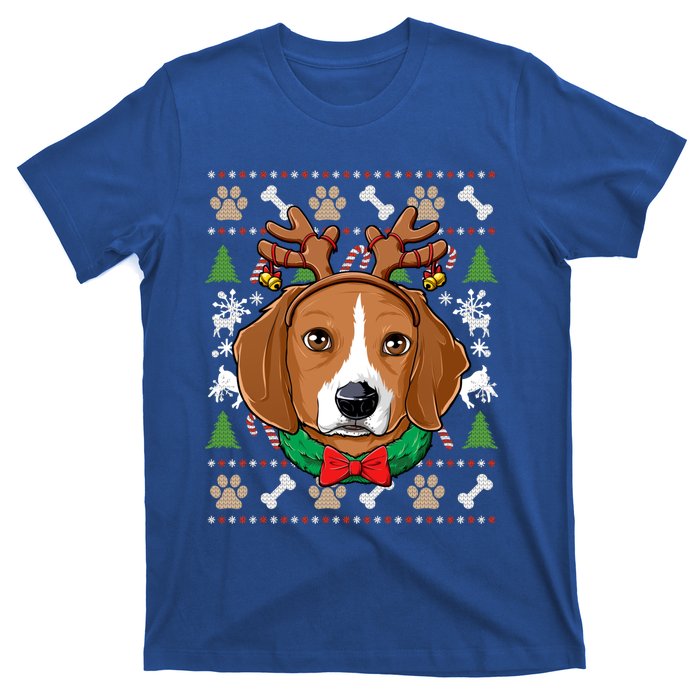 Beagle Ugly Christmas Reindeer Antlers Xmas Girls Gift T-Shirt