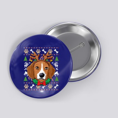 Beagle Ugly Christmas Reindeer Antlers Xmas Girls Gift Button