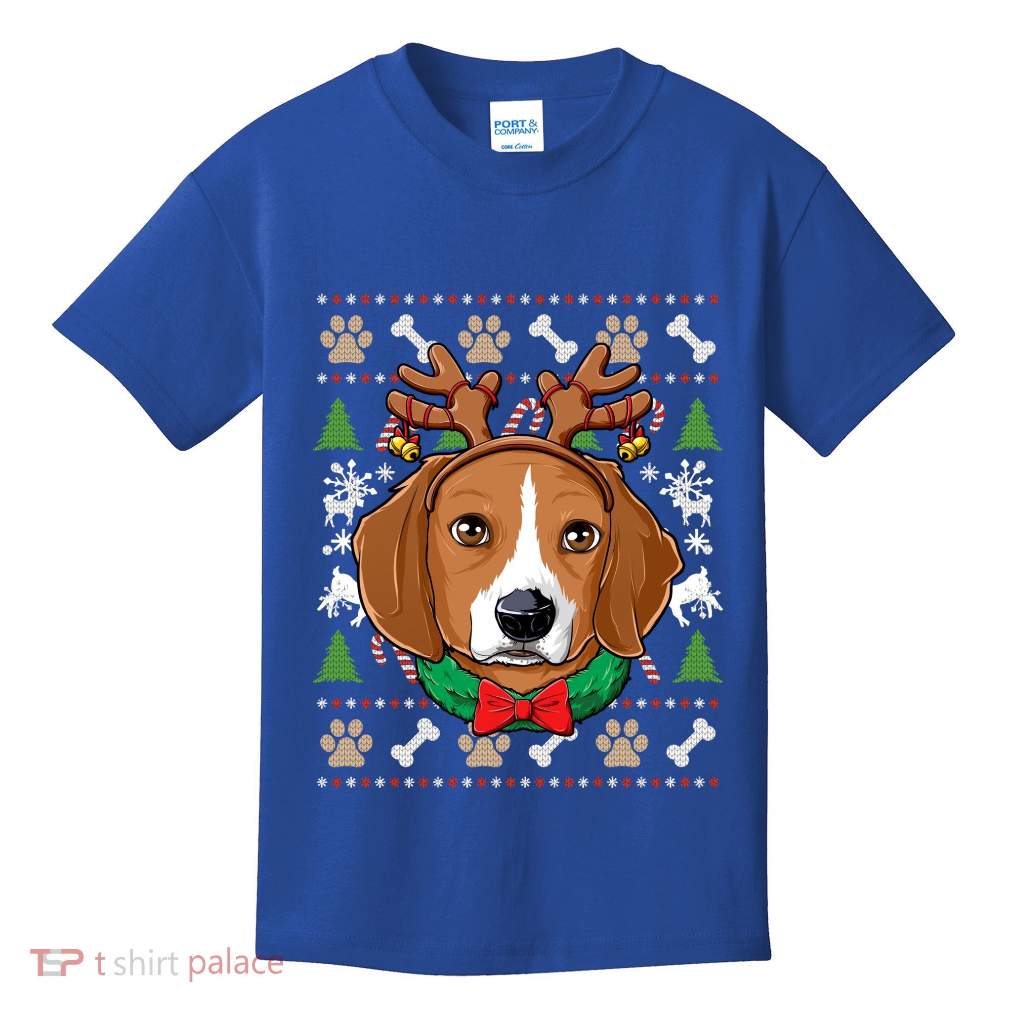 Beagle Ugly Christmas Reindeer Antlers Xmas Girls Gift Kids T-Shirt
