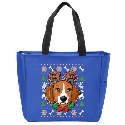 Beagle Ugly Christmas Reindeer Antlers Xmas Girls Gift Zip Tote Bag