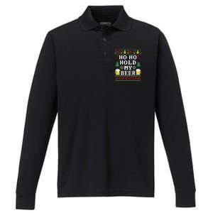 Beer Ugly Christmas Ho Ho Hold My Beer Ing Great Gift Performance Long Sleeve Polo