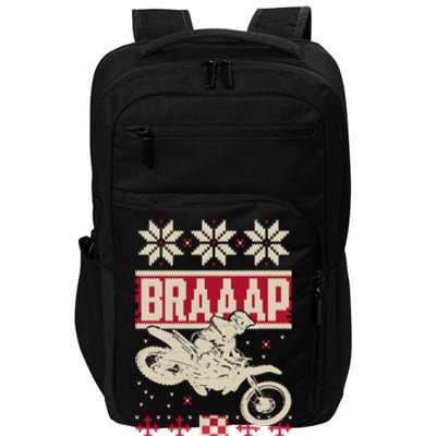 Braaap Ugly Christmas Funny Motocross Dirt Bike Gift Impact Tech Backpack