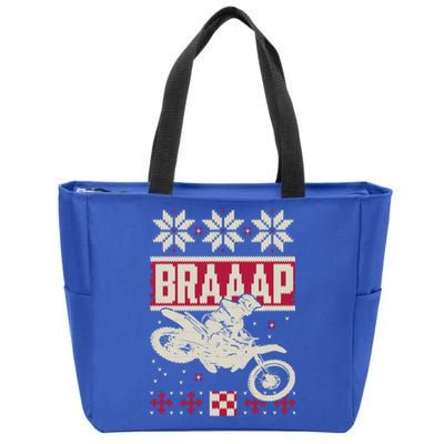 Braaap Ugly Christmas Funny Motocross Dirt Bike Gift Zip Tote Bag