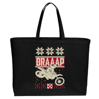 Braaap Ugly Christmas Funny Motocross Dirt Bike Gift Cotton Canvas Jumbo Tote