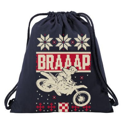 Braaap Ugly Christmas Funny Motocross Dirt Bike Gift Drawstring Bag