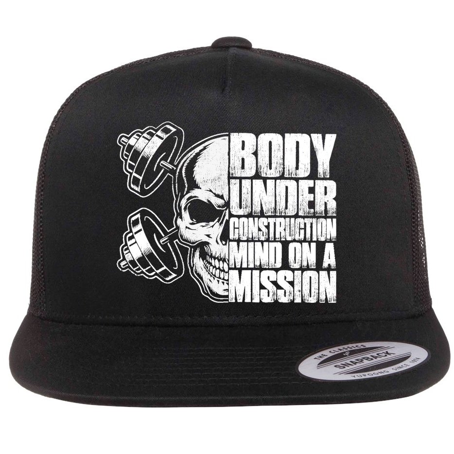 Body Under Construction Mind On A Mission Fitness Lovers Flat Bill Trucker Hat