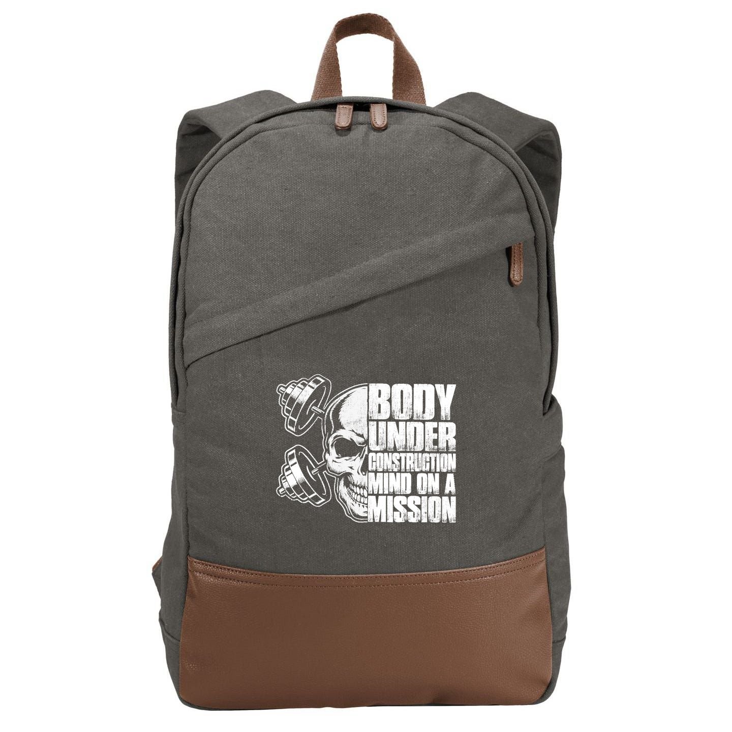 Body Under Construction Mind On A Mission Fitness Lovers Cotton Canvas Backpack