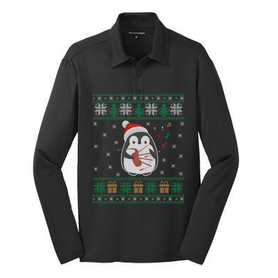 Bagpipes Ugly Christmas Sweater Penguin Xmas Family Matching Great Gift Silk Touch Performance Long Sleeve Polo