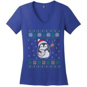 Banjo Ugly Christmas Sweater Penguin Xmas Family Matching Cute Gift Women's V-Neck T-Shirt