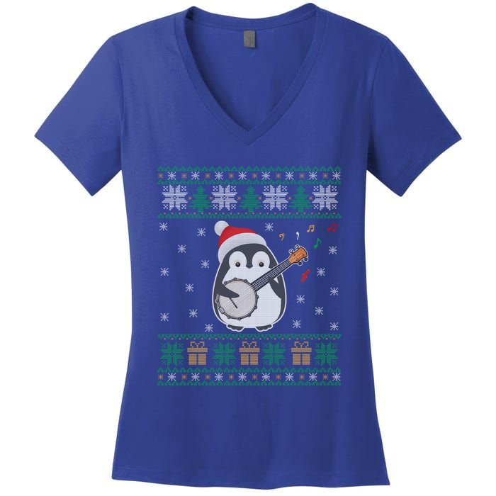 Banjo Ugly Christmas Sweater Penguin Xmas Family Matching Cute Gift Women's V-Neck T-Shirt