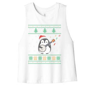 Banjo Ugly Christmas Sweater Penguin Xmas Family Matching Cute Gift Women's Racerback Cropped Tank