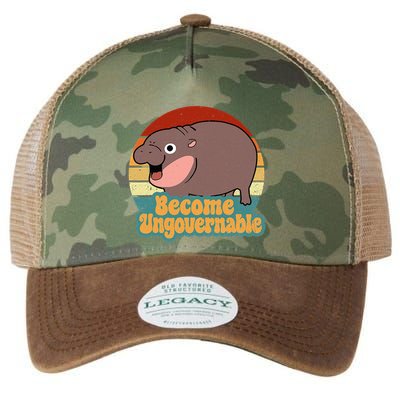 Become Ungovernable Cute Baby Hippo Moo Deng Funny Saying Legacy Tie Dye Trucker Hat