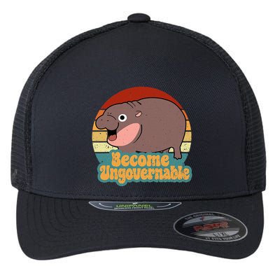Become Ungovernable Cute Baby Hippo Moo Deng Funny Saying Flexfit Unipanel Trucker Cap
