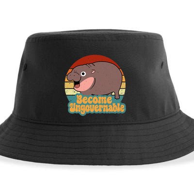 Become Ungovernable Cute Baby Hippo Moo Deng Funny Saying Sustainable Bucket Hat