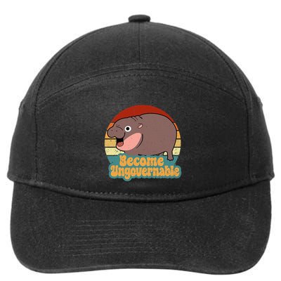 Become Ungovernable Cute Baby Hippo Moo Deng Funny Saying 7-Panel Snapback Hat