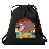 Become Ungovernable Cute Baby Hippo Moo Deng Funny Saying Drawstring Bag
