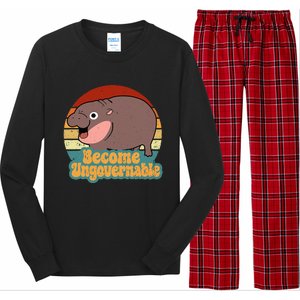 Become Ungovernable Cute Baby Hippo Moo Deng Funny Saying Long Sleeve Pajama Set