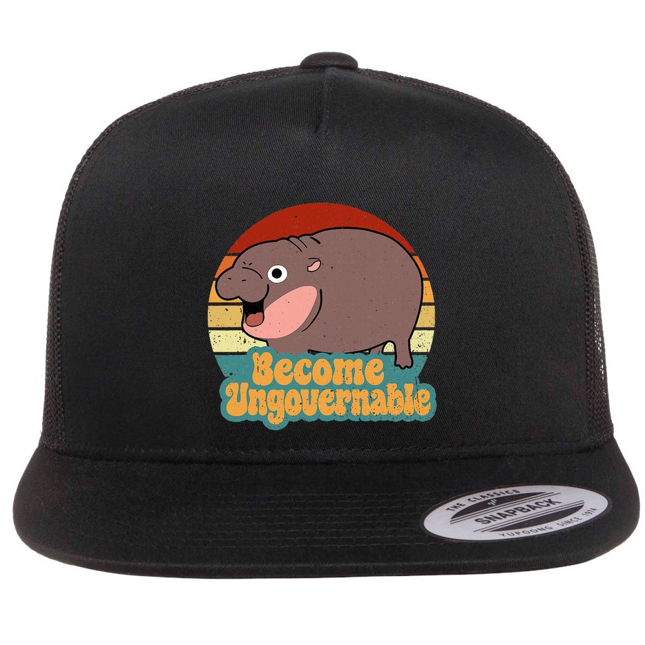 Become Ungovernable Cute Baby Hippo Moo Deng Funny Saying Flat Bill Trucker Hat