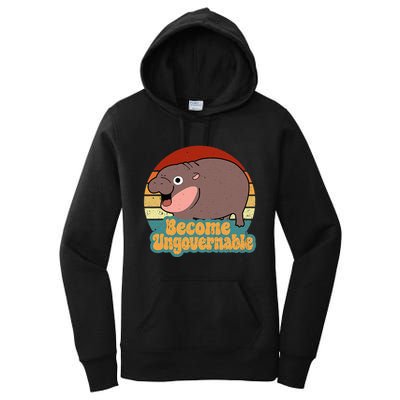 Become Ungovernable Cute Baby Hippo Moo Deng Funny Saying Women's Pullover Hoodie