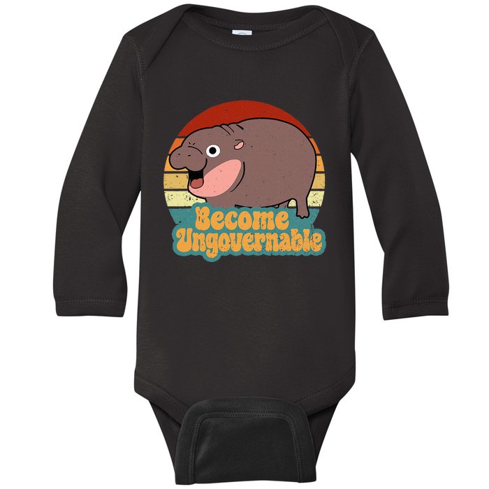 Become Ungovernable Cute Baby Hippo Moo Deng Funny Saying Baby Long Sleeve Bodysuit