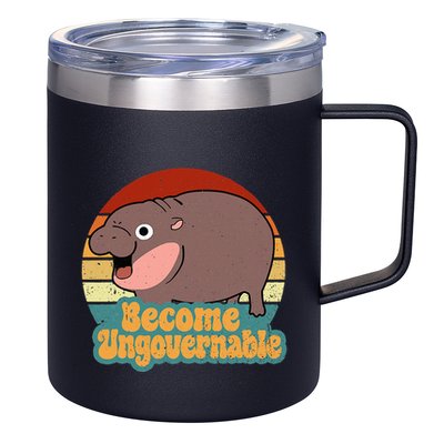 Become Ungovernable Cute Baby Hippo Moo Deng Funny Saying 12oz Stainless Steel Coffee Mug