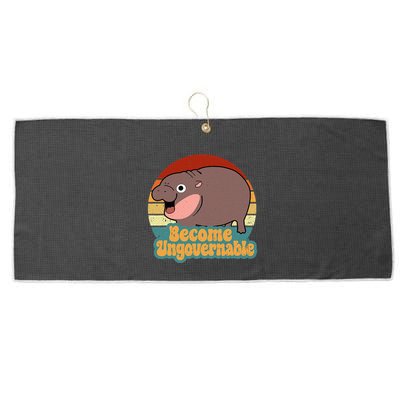 Become Ungovernable Cute Baby Hippo Moo Deng Funny Saying Large Microfiber Waffle Golf Towel