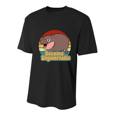 Become Ungovernable Cute Baby Hippo Moo Deng Funny Saying Youth Performance Sprint T-Shirt