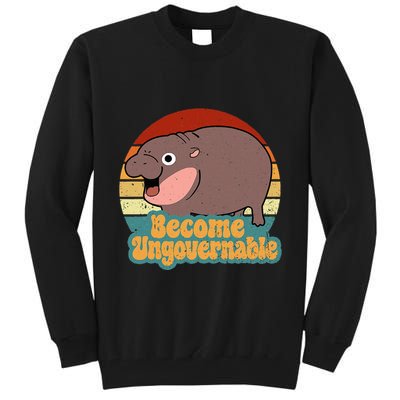 Become Ungovernable Cute Baby Hippo Moo Deng Funny Saying Tall Sweatshirt