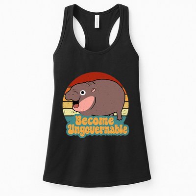 Become Ungovernable Cute Baby Hippo Moo Deng Funny Saying Womens Tank Top