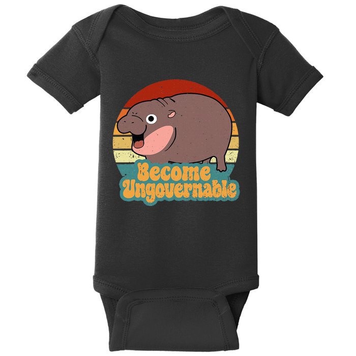 Become Ungovernable Cute Baby Hippo Moo Deng Funny Saying Baby Bodysuit