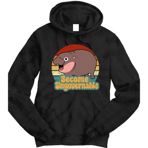 Become Ungovernable Cute Baby Hippo Moo Deng Funny Saying Tie Dye Hoodie