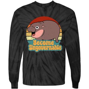 Become Ungovernable Cute Baby Hippo Moo Deng Funny Saying Tie-Dye Long Sleeve Shirt