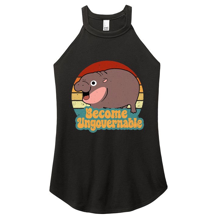 Become Ungovernable Cute Baby Hippo Moo Deng Funny Saying Women's Perfect Tri Rocker Tank