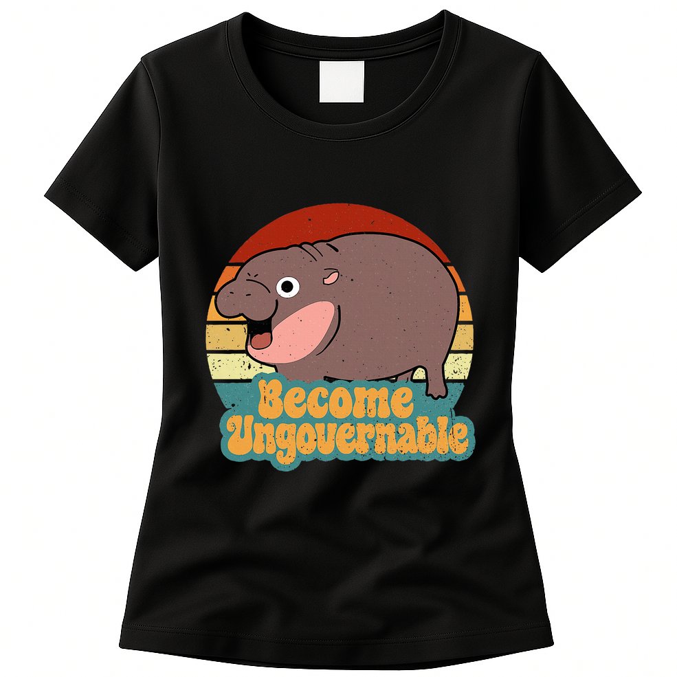 Become Ungovernable Cute Baby Hippo Moo Deng Funny Saying Womens T-Shirt