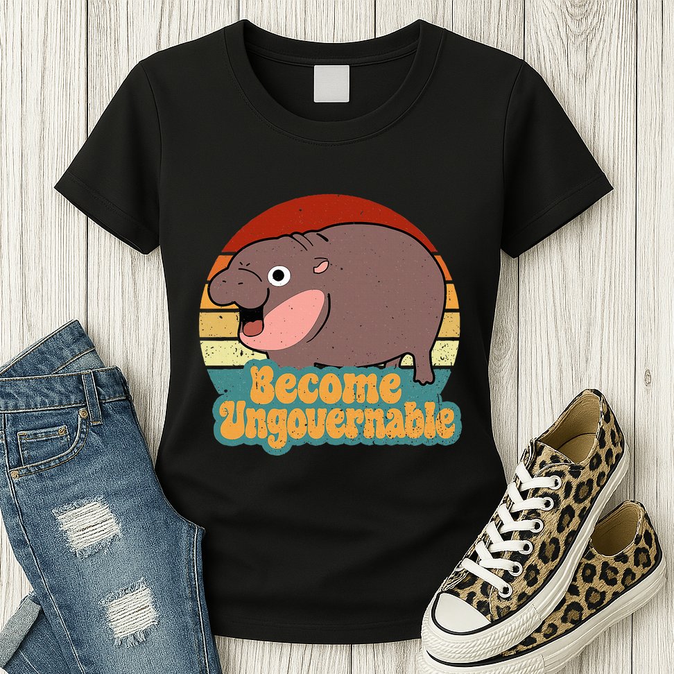 Become Ungovernable Cute Baby Hippo Moo Deng Funny Saying Womens T-Shirt