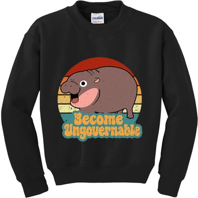 Become Ungovernable Cute Baby Hippo Moo Deng Funny Saying Kids Sweatshirt