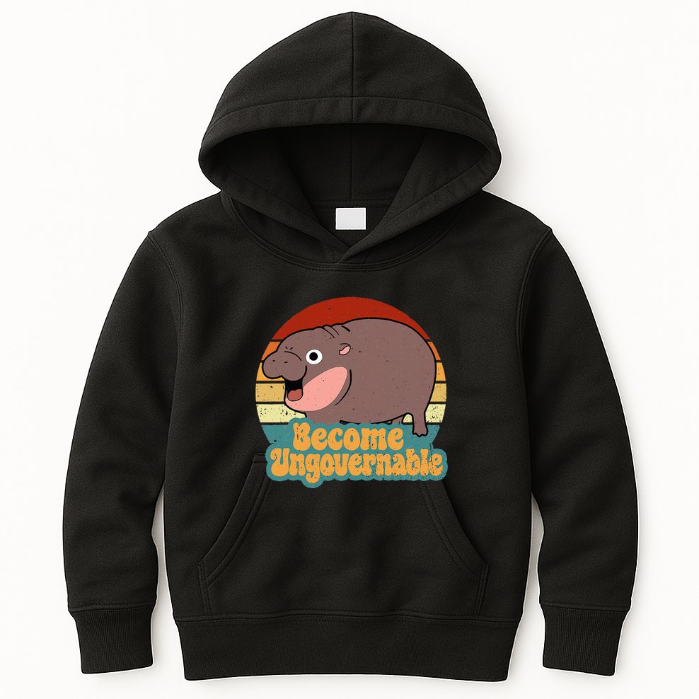 Become Ungovernable Cute Baby Hippo Moo Deng Funny Saying Kids Hoodie
