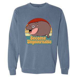 Become Ungovernable Cute Baby Hippo Moo Deng Funny Saying Garment-Dyed Sweatshirt