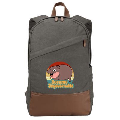 Become Ungovernable Cute Baby Hippo Moo Deng Funny Saying Cotton Canvas Backpack