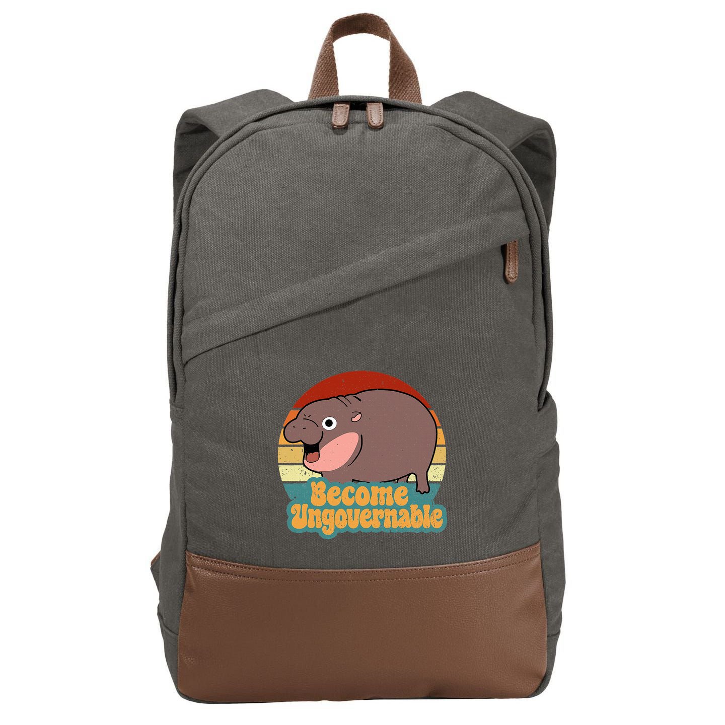 Become Ungovernable Cute Baby Hippo Moo Deng Funny Saying Cotton Canvas Backpack