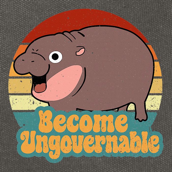 Become Ungovernable Cute Baby Hippo Moo Deng Funny Saying Cotton Canvas Backpack