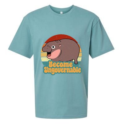 Become Ungovernable Cute Baby Hippo Moo Deng Funny Saying Sueded Cloud Jersey T-Shirt