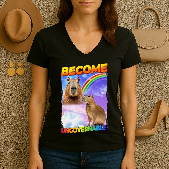 Become Ungovernable Capybara Capibara Pop Culture Women's V-Neck T-Shirt
