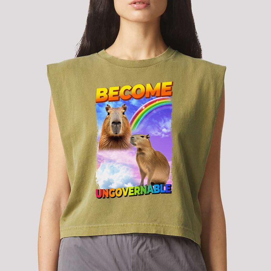 Become Ungovernable Capybara Capibara Pop Culture Garment-Dyed Women's Muscle Tee