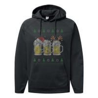 Beer ugly christmas sweater santa beer mugs ale lover xmas Performance Fleece Hoodie