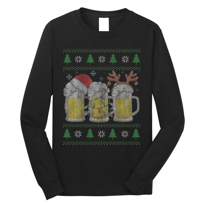 Beer ugly christmas sweater santa beer mugs ale lover xmas Long Sleeve Shirt