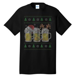 Beer ugly christmas sweater santa beer mugs ale lover xmas Tall T-Shirt