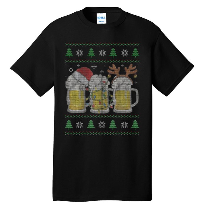 Beer ugly christmas sweater santa beer mugs ale lover xmas Tall T-Shirt