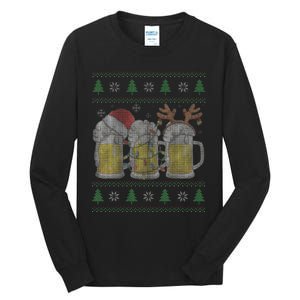 Beer ugly christmas sweater santa beer mugs ale lover xmas Tall Long Sleeve T-Shirt